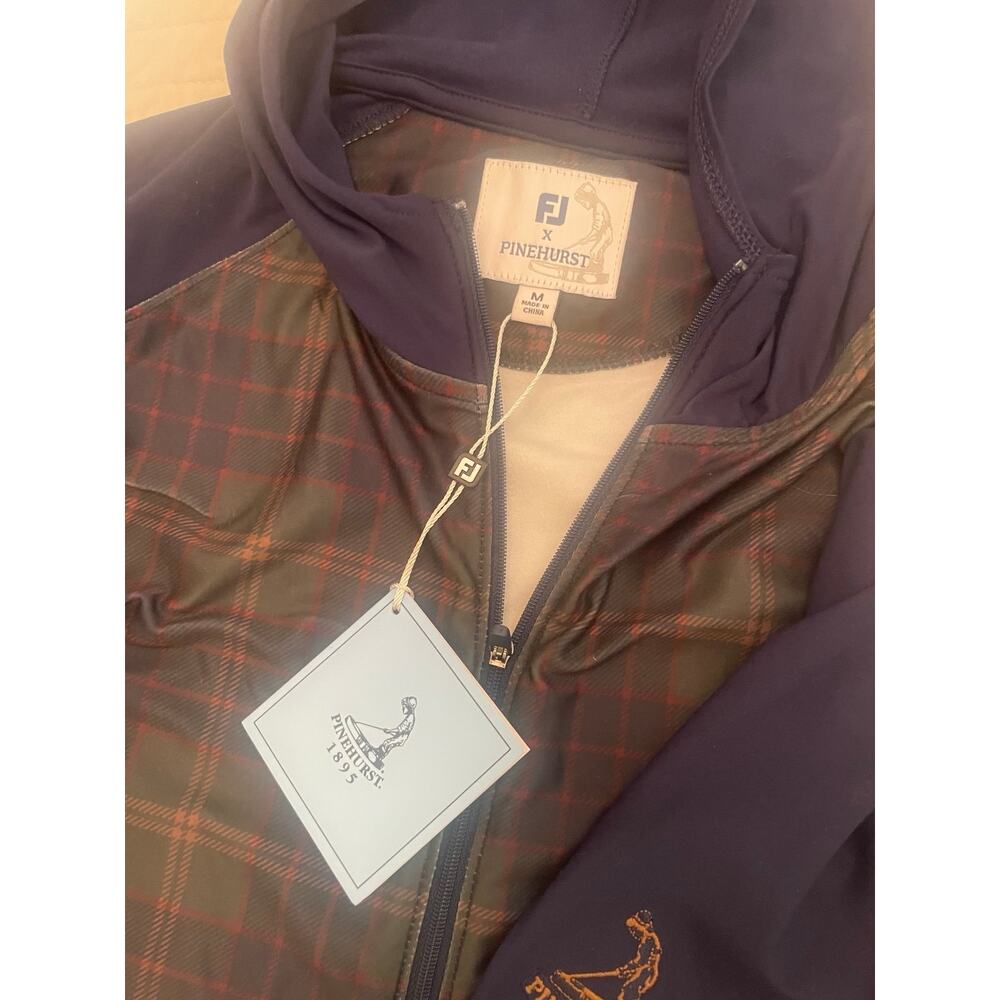 Pinehurst FootJoy Full Zip Hoodie Womens M Blue Green Tartan Plaid Thermo Golf - Picture 2 of 4